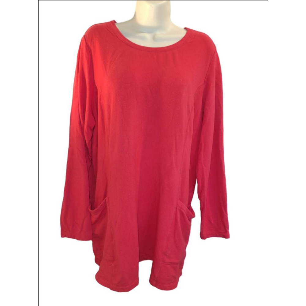 Susan Graver Weekend red Long Sleeve pockets beach super softTunic Top XL